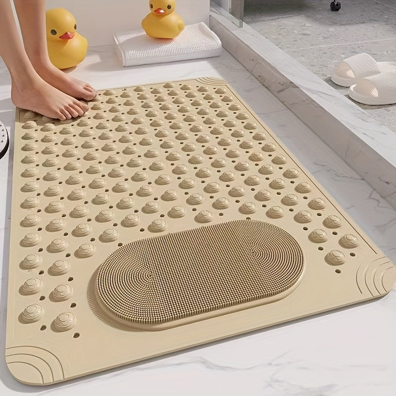 Non-Slip PVC Bath Mat with Massage Buttons - Light Blue & Multi-Color Polka Dot Pattern, Rectangular Shower and Bathroom Safety Mat, 0.35inch Thick, Durable PVC Material, Bath Accessories