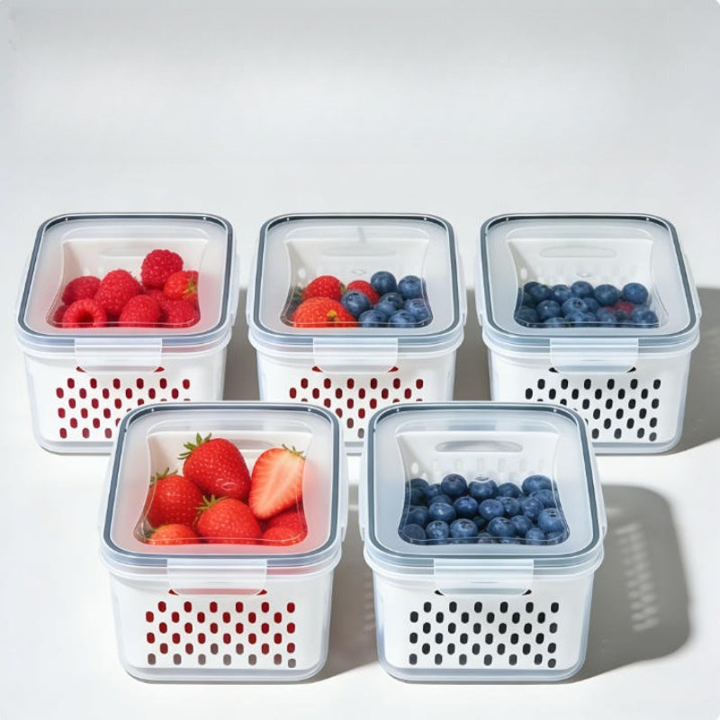 4/6pcs/Set Large Capacity Fruit Storage Containers with Removable Drain Colander, Airtight Food Keeper for Fridge & Dishwasher Safe, Extend Freshness for Berries, Fruits & Vegetables