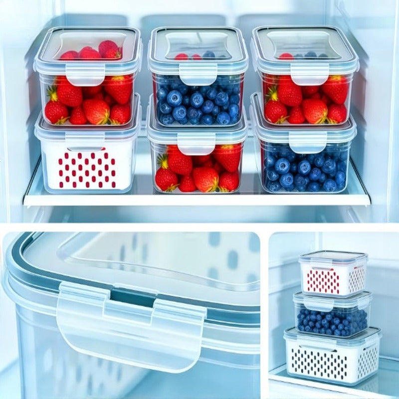 4/6pcs/Set Large Capacity Fruit Storage Containers with Removable Drain Colander, Airtight Food Keeper for Fridge & Dishwasher Safe, Extend Freshness for Berries, Fruits & Vegetables