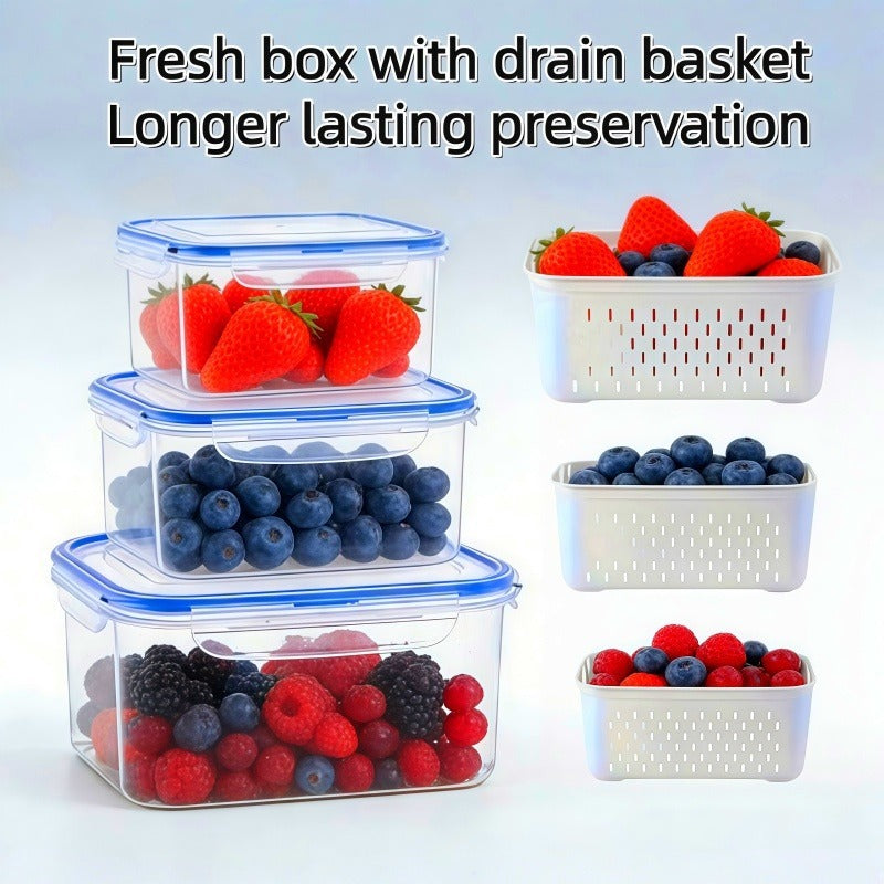 4/6pcs/Set Large Capacity Fruit Storage Containers with Removable Drain Colander, Airtight Food Keeper for Fridge & Dishwasher Safe, Extend Freshness for Berries, Fruits & Vegetables