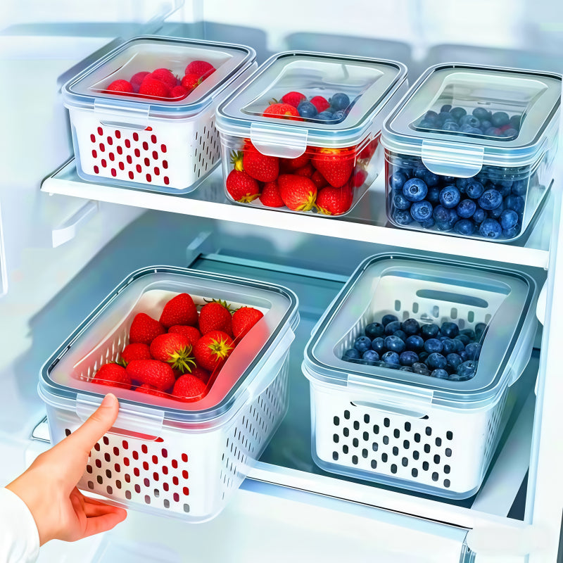 4/6pcs/Set Large Capacity Fruit Storage Containers with Removable Drain Colander, Airtight Food Keeper for Fridge & Dishwasher Safe, Extend Freshness for Berries, Fruits & Vegetables